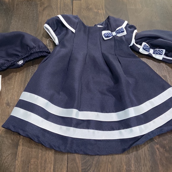 Rare Editions 3 piece 12 month navy and white sailor dress, hat, and bloomers 💕 - Picture 8 of 11